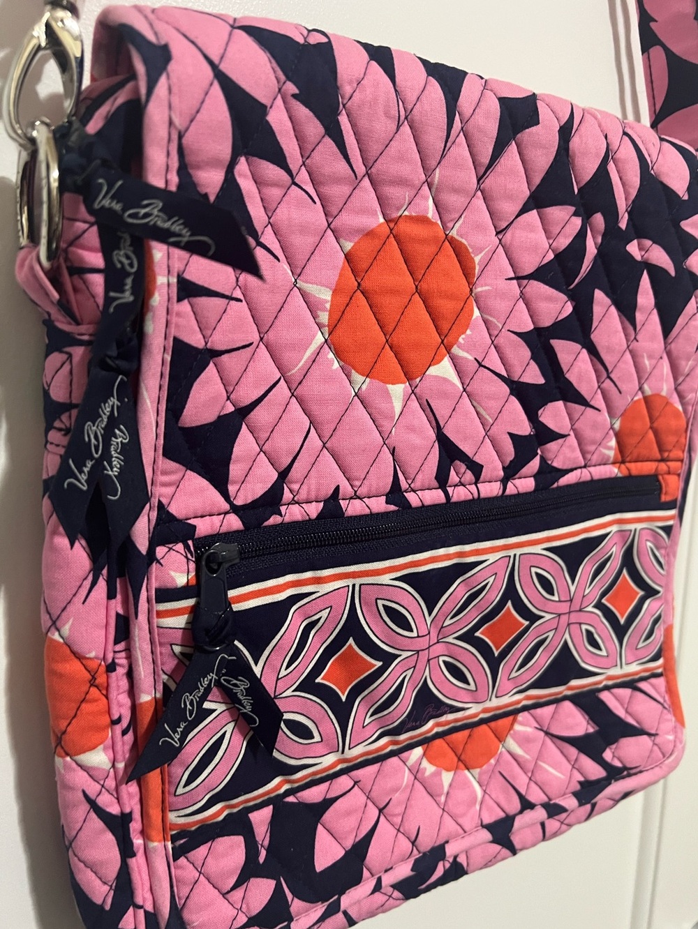 Vera Bradley Flap Crossbody Shoulder Bag Loves Me Floral Pink Navy LIKE NEW